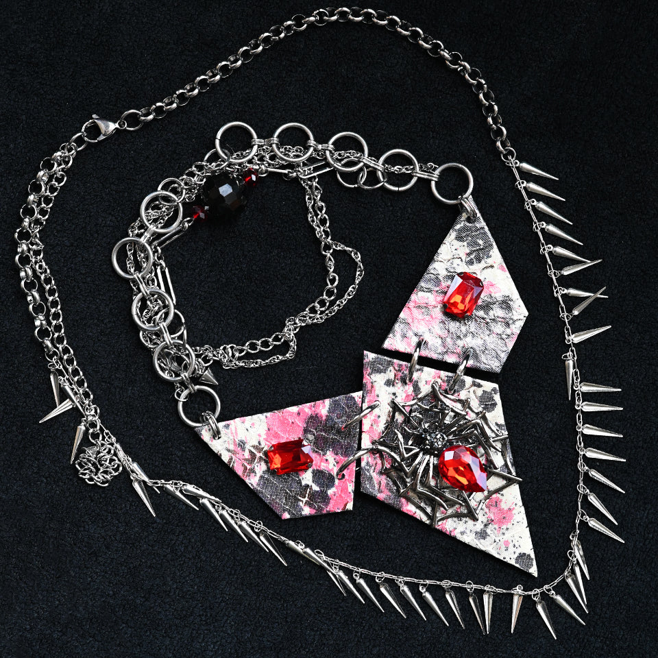 Diamond Collage Metal Spider - Necklace