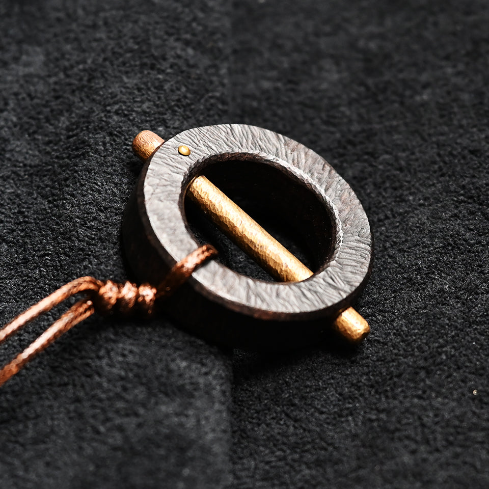 Round Ebony Wood with Brass Bar - Pendant