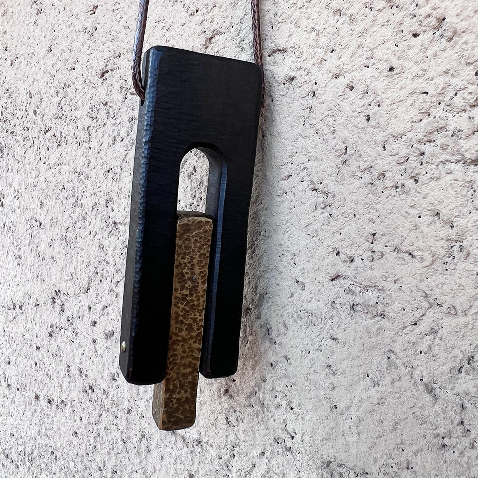 U-Shaped Brass Inlaid Ebony Wood - Pendant