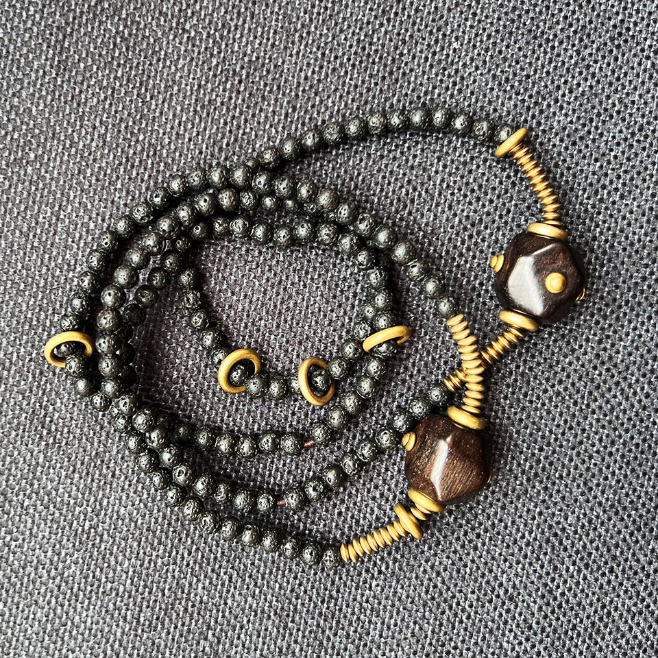 Ebony Wood Bead - Double Wrap Bracelet