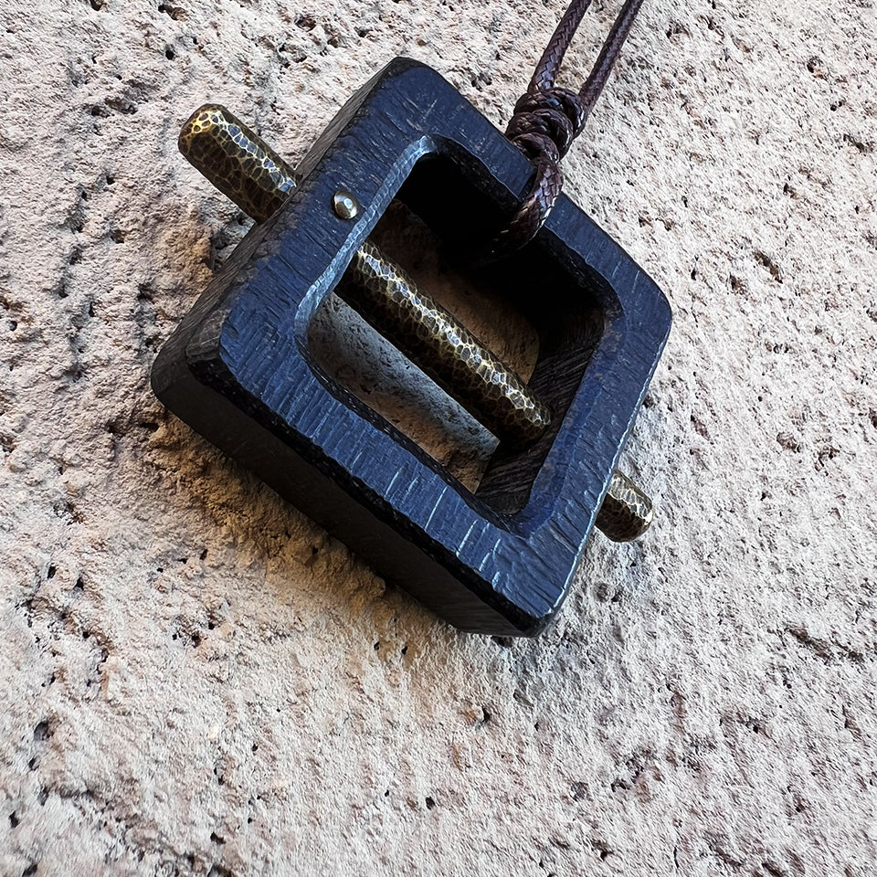 Square Ebony Wood with Brass Bar - Pendant