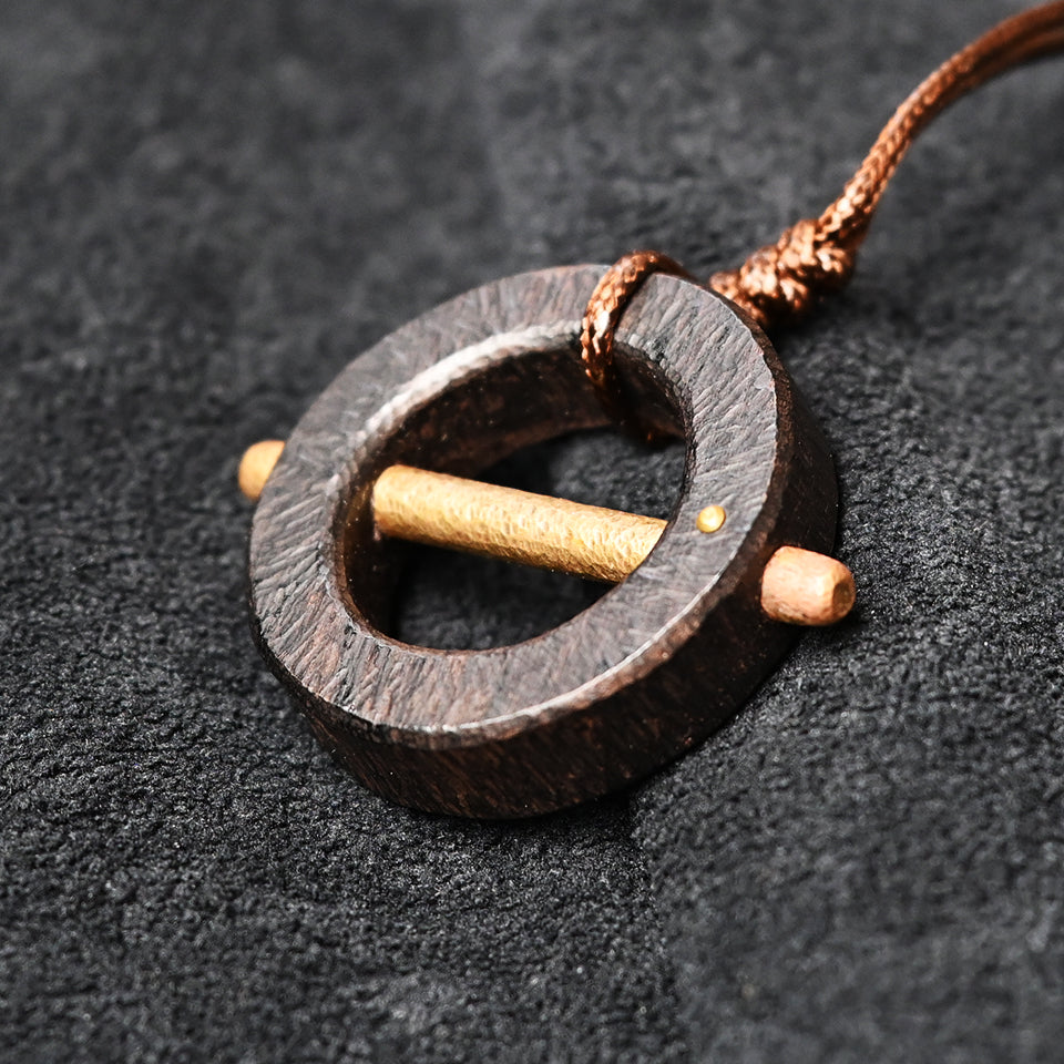 Round Ebony Wood with Brass Bar - Pendant