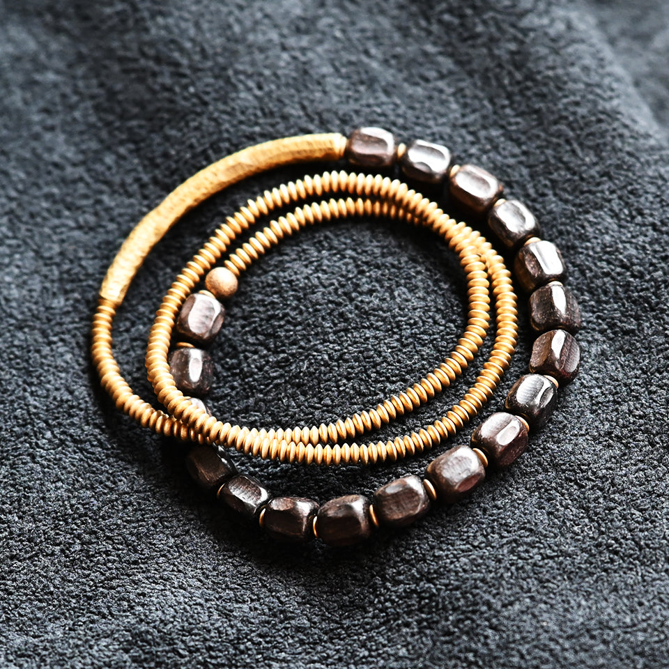 Ebony Wood Bead - Triple Wrap Bracelet