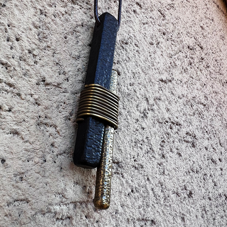 Wrapped Ebony Wood & Brass - Pendant
