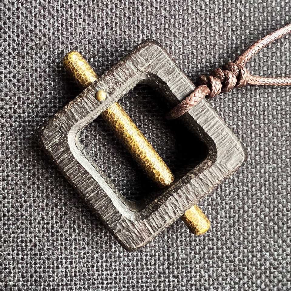 Square Ebony Wood with Brass Bar - Pendant