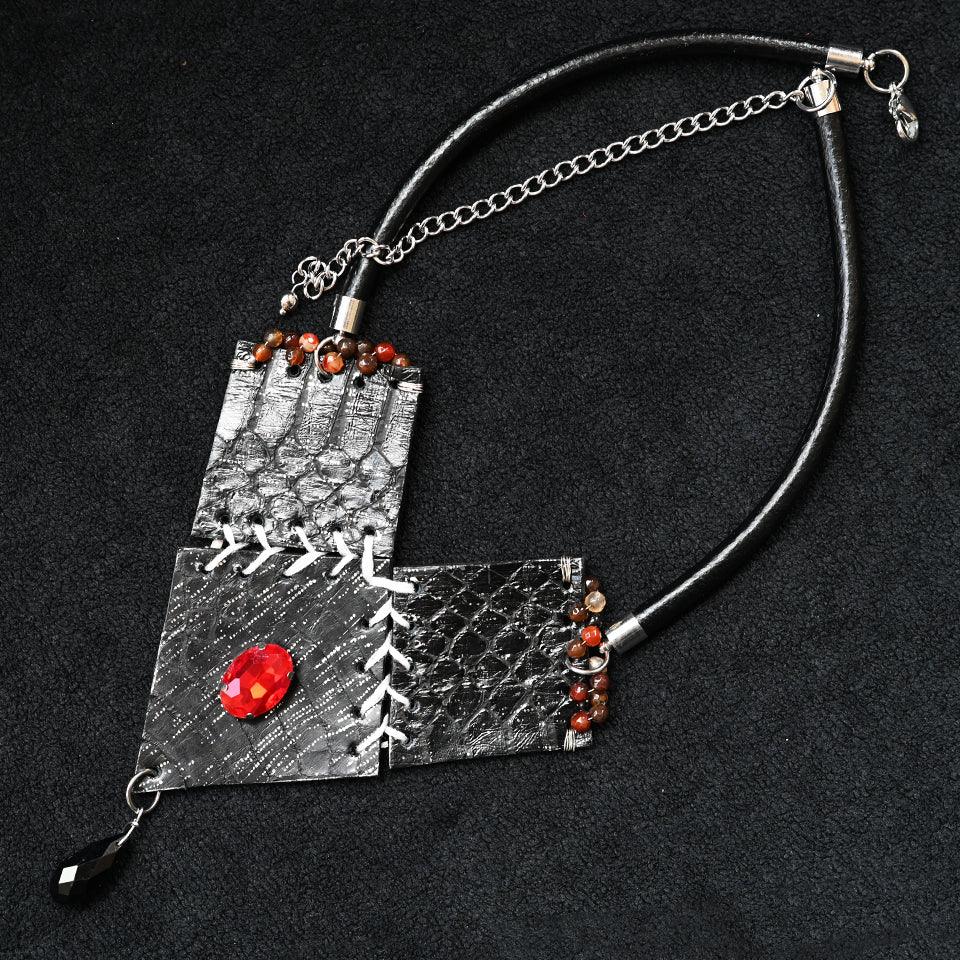 Diamond Form Collage - Black - Necklace