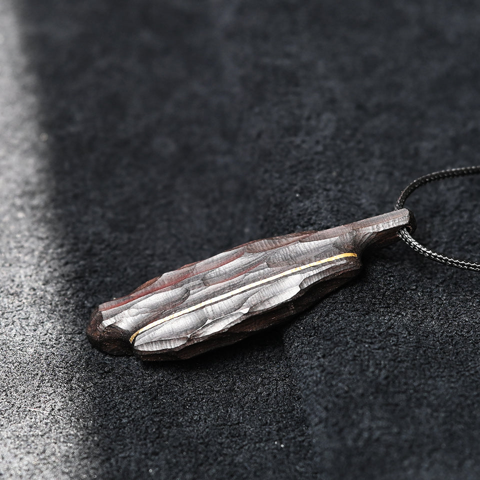 I-Shaped Ebony Wood with Brass Line - Pendant