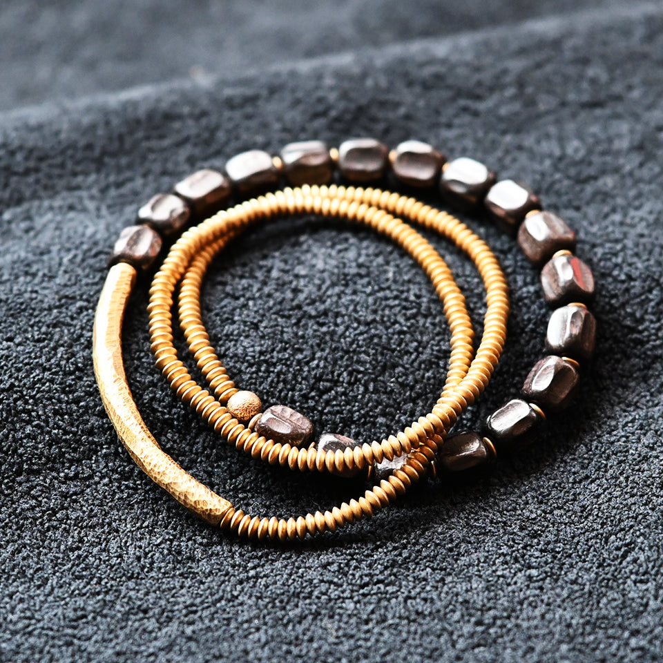 Ebony Wood Bead - Triple Wrap Bracelet