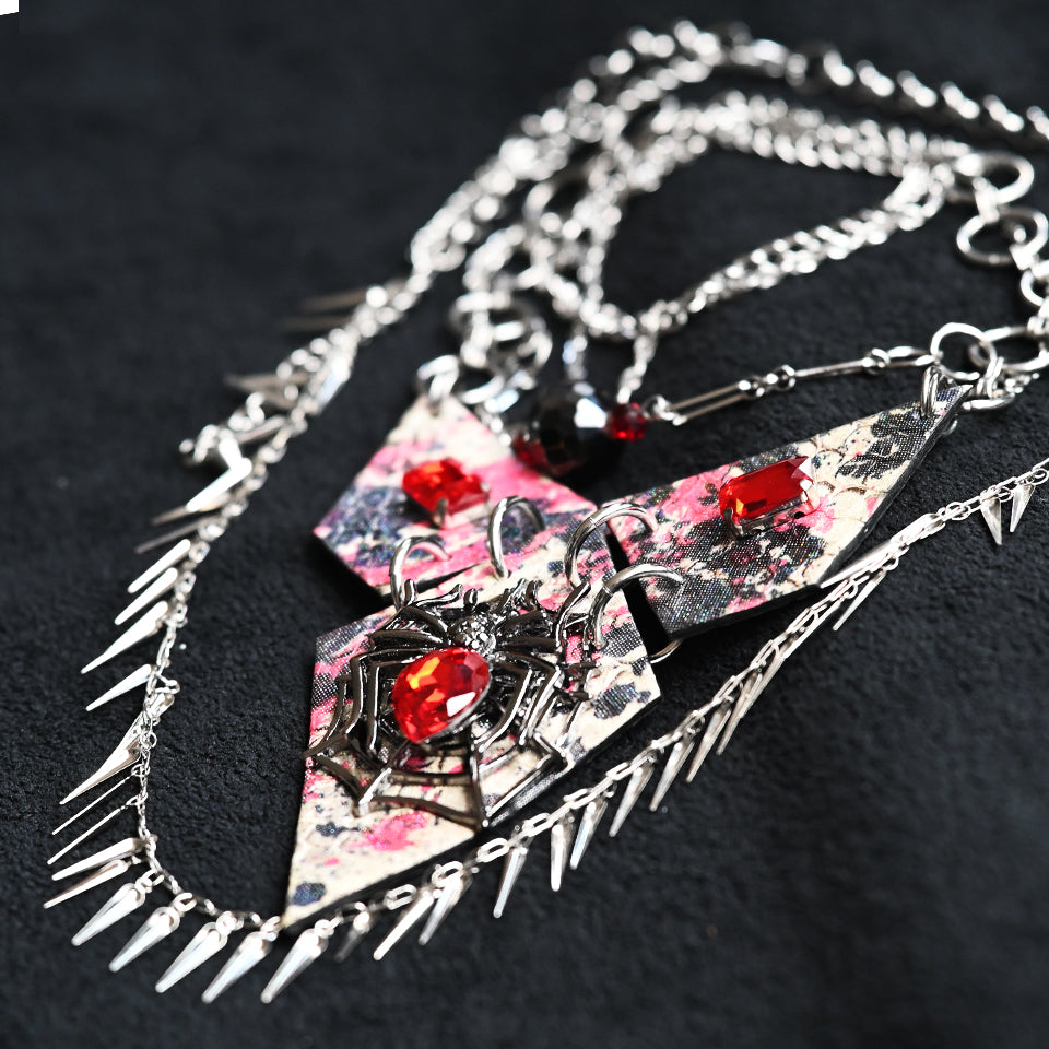 Diamond Collage Metal Spider - Necklace