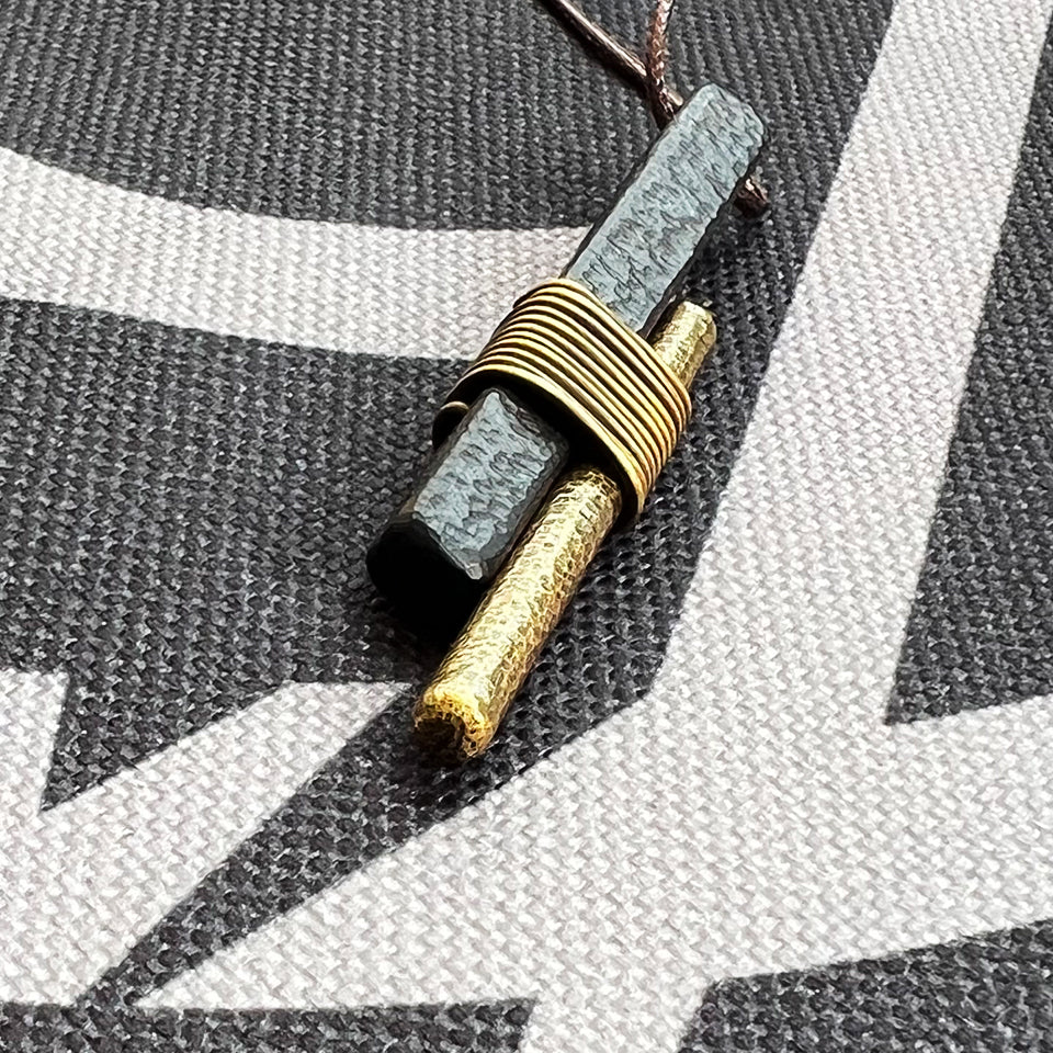 Wrapped Ebony Wood & Brass - Pendant