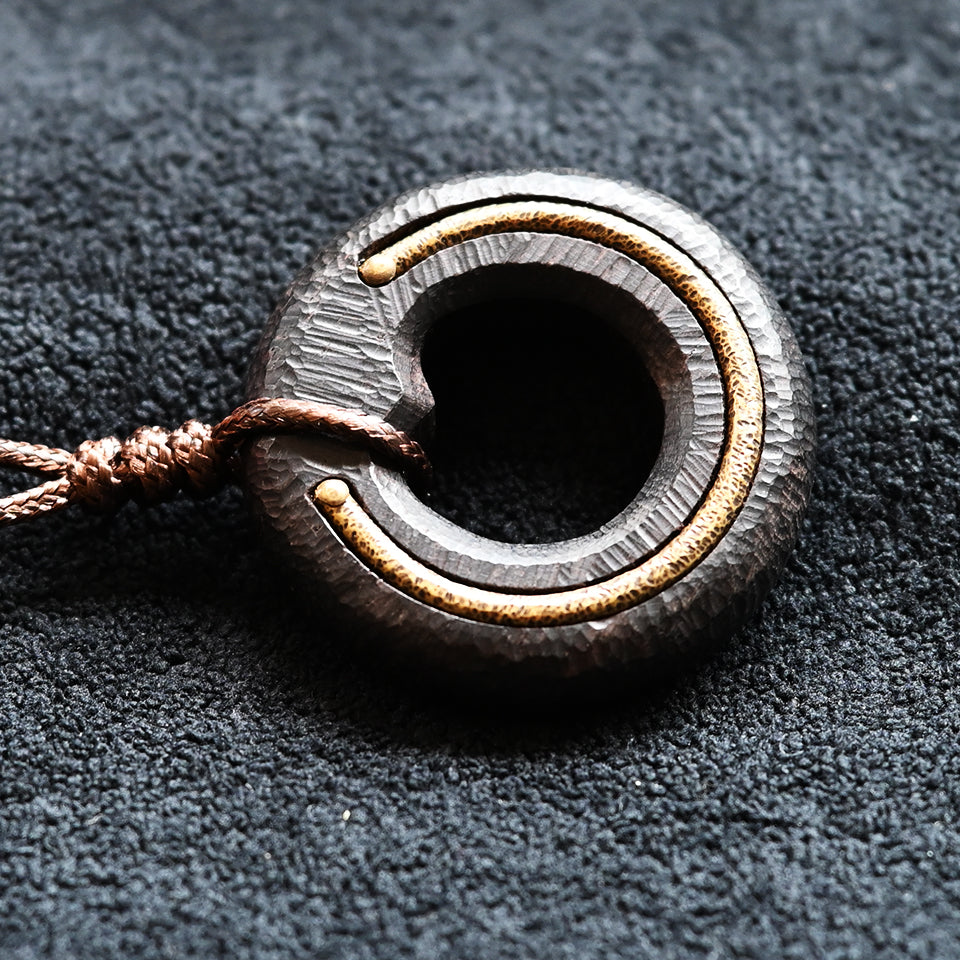 Ω-Shaped Ebony Wood with Brass Line - Pendant