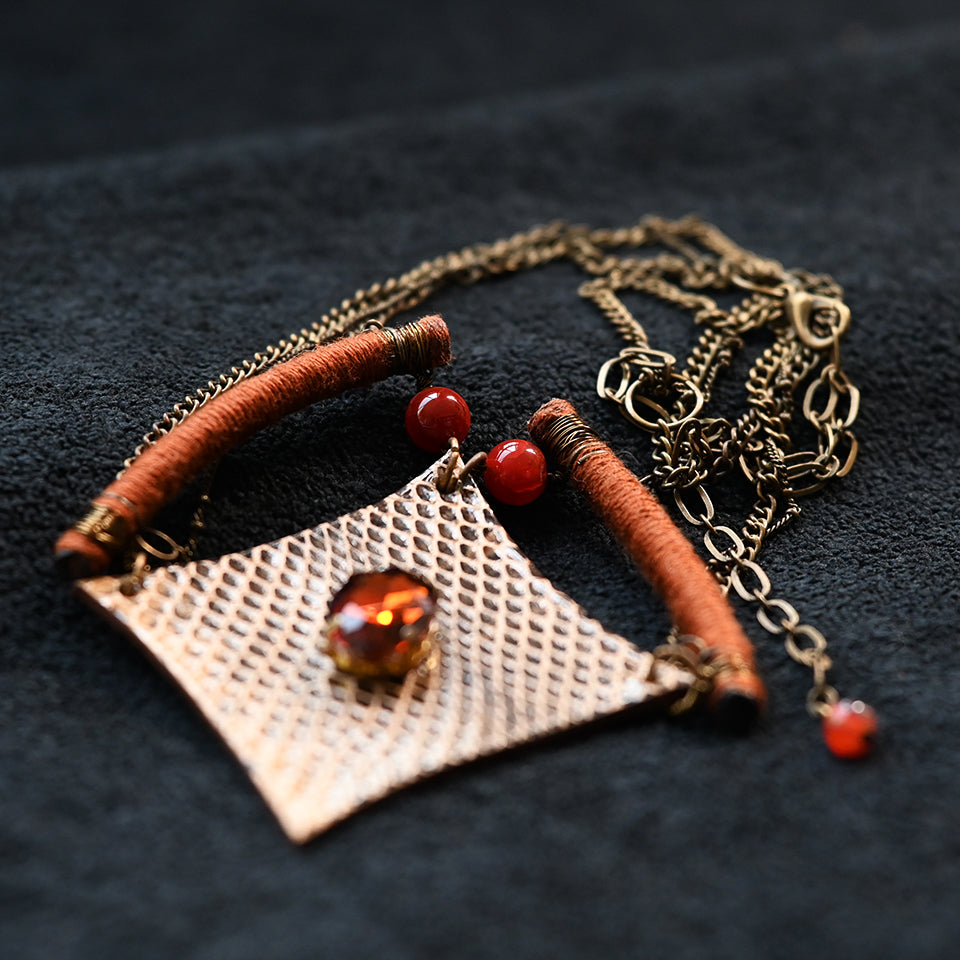 Diamond Form Pendant - Brass - Necklace