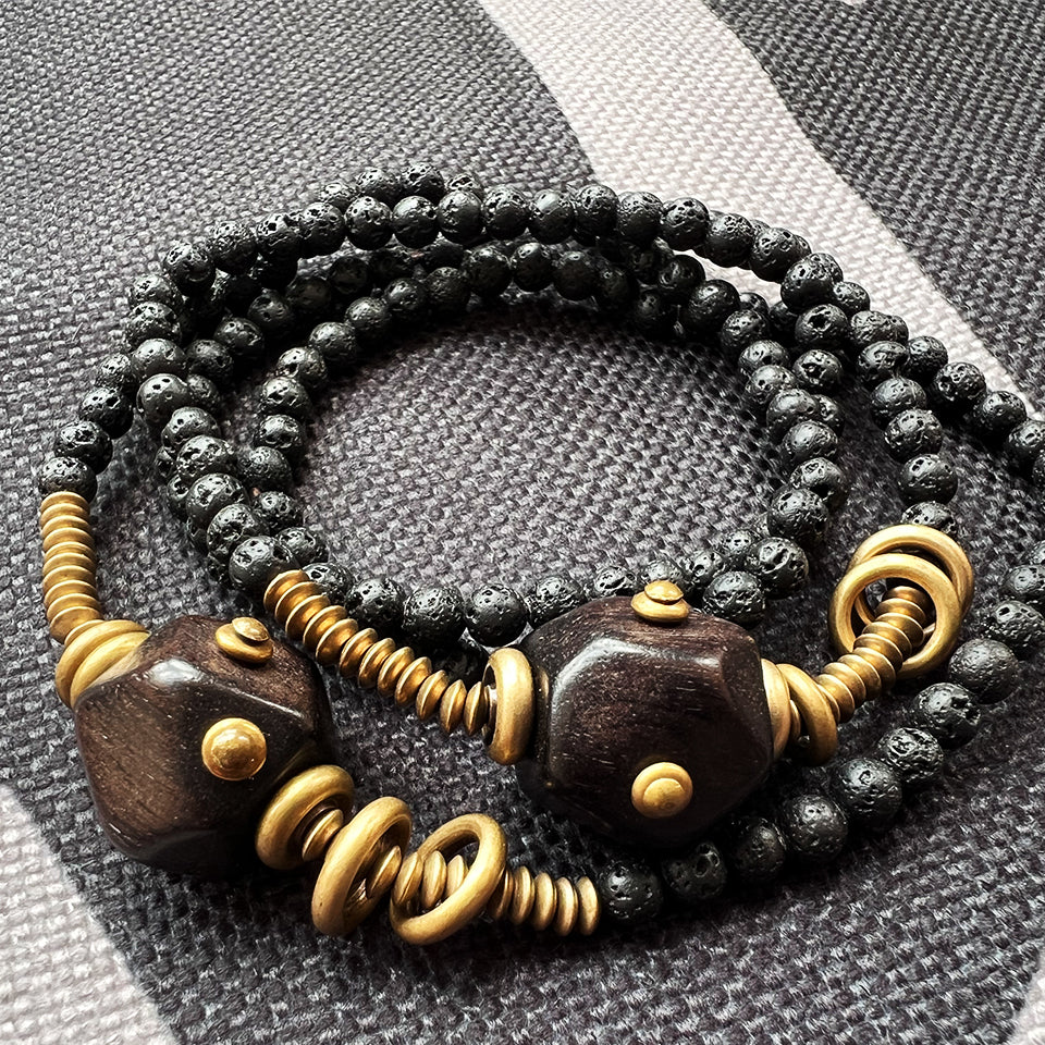 Ebony Wood Bead - Double Wrap Bracelet