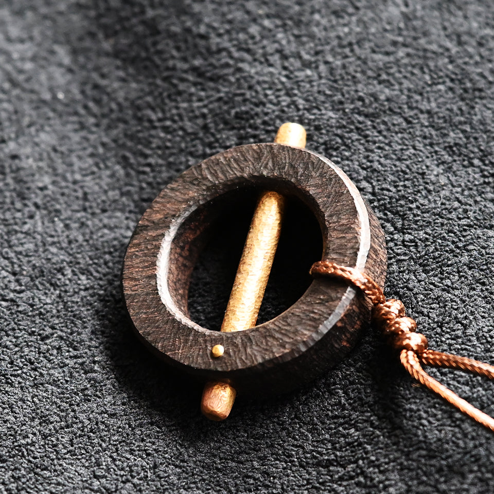 Round Ebony Wood with Brass Bar - Pendant