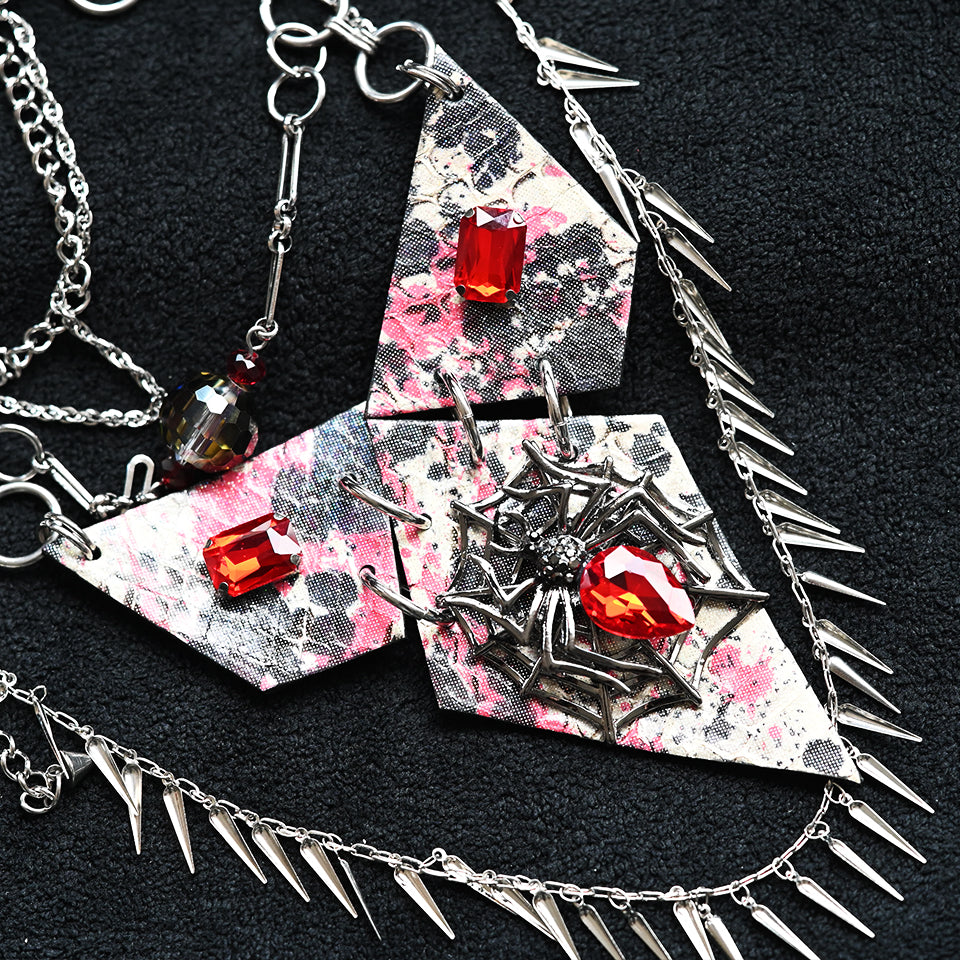 Diamond Collage Metal Spider - Necklace