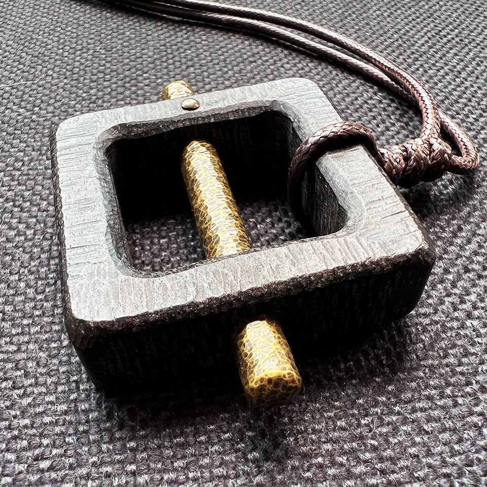 Square Ebony Wood with Brass Bar - Pendant