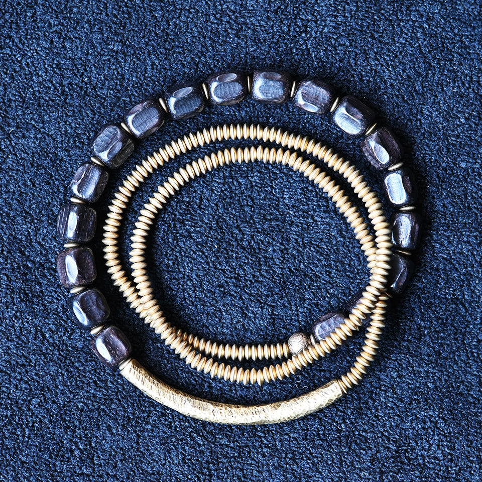 Ebony Wood Bead - Triple Wrap Bracelet