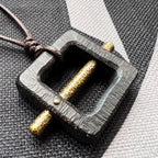 Square Ebony Wood with Brass Bar - Pendant
