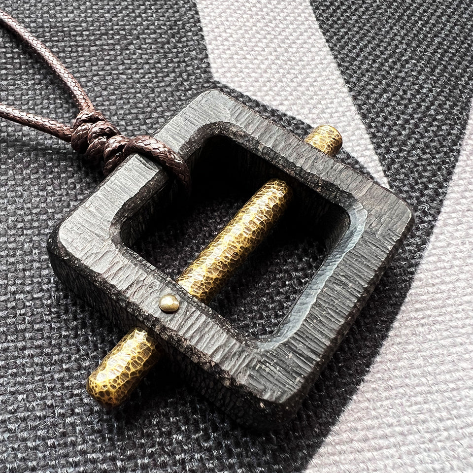 Square Ebony Wood with Brass Bar - Pendant