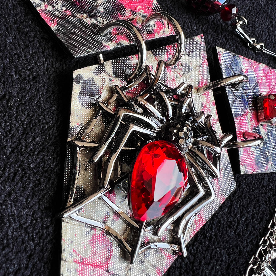 Diamond Collage Metal Spider - Necklace