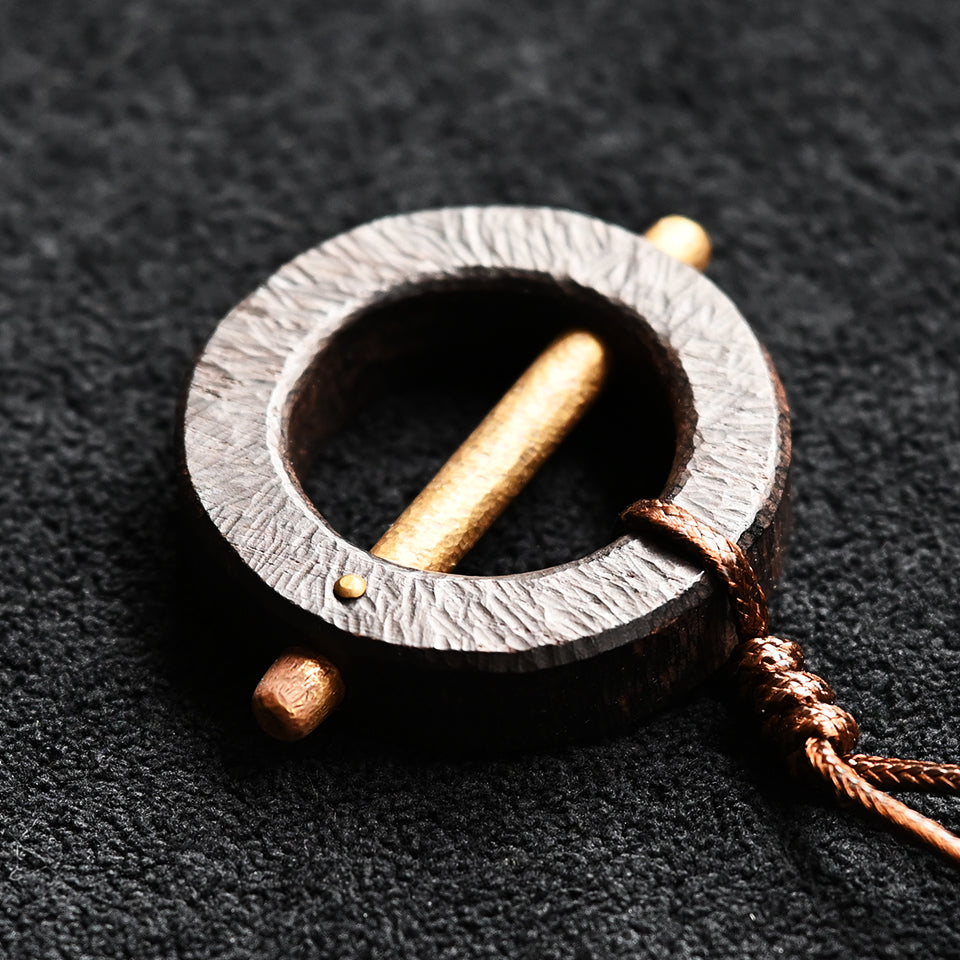 Round Ebony Wood with Brass Bar - Pendant