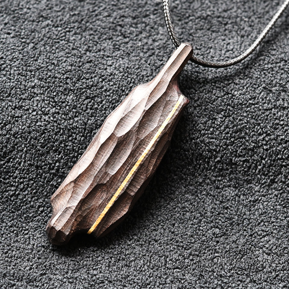 I-Shaped Ebony Wood with Brass Line - Pendant