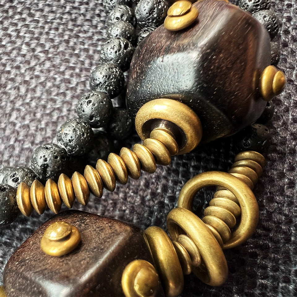Ebony Wood Bead - Double Wrap Bracelet