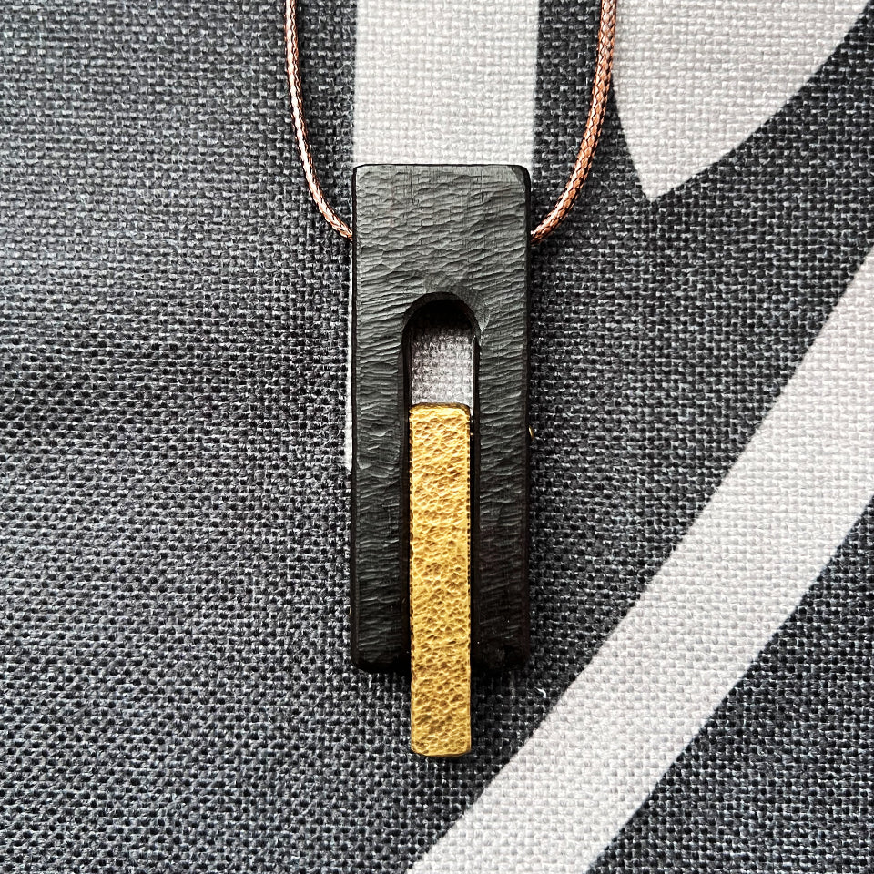U-Shaped Brass Inlaid Ebony Wood - Pendant