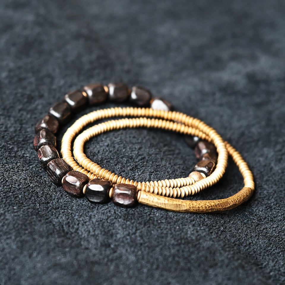 Ebony Wood Bead - Triple Wrap Bracelet