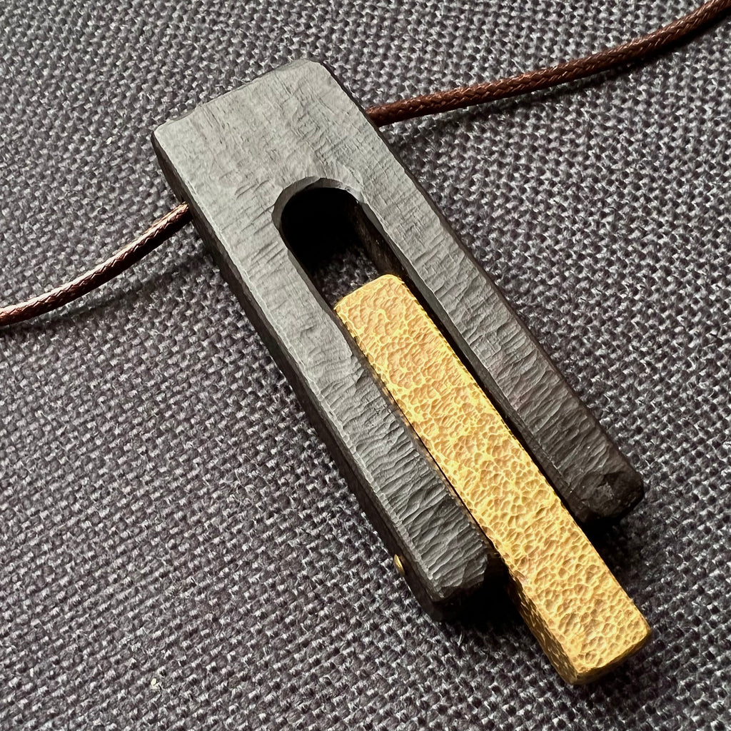 U-Shaped Brass Inlaid Ebony Wood - Pendant