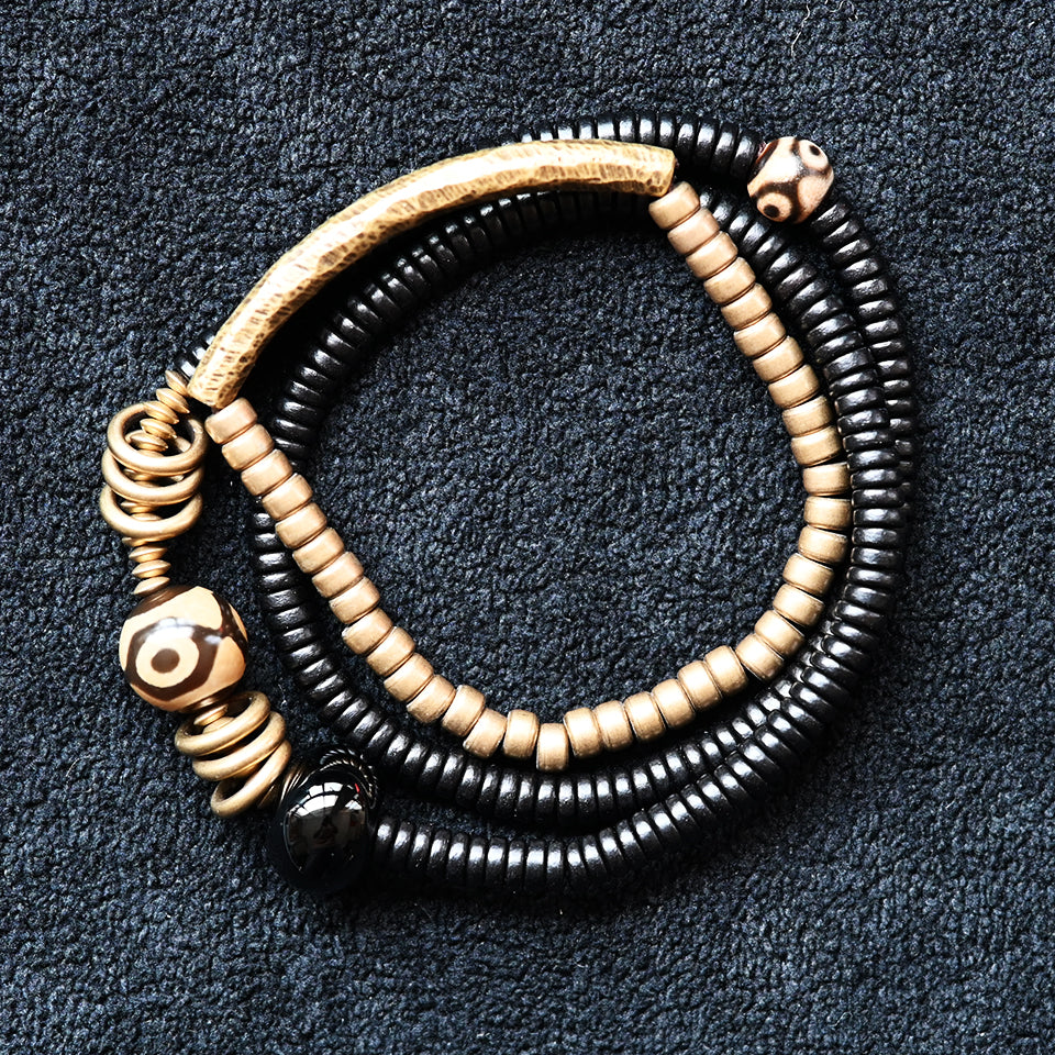 Agate Stone ( Black )- Layered Double & Single Wrap Bracelets