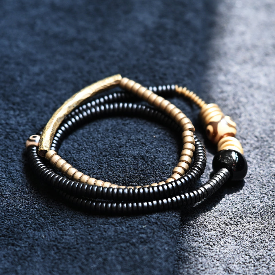 Agate Stone ( Black )- Layered Double & Single Wrap Bracelets