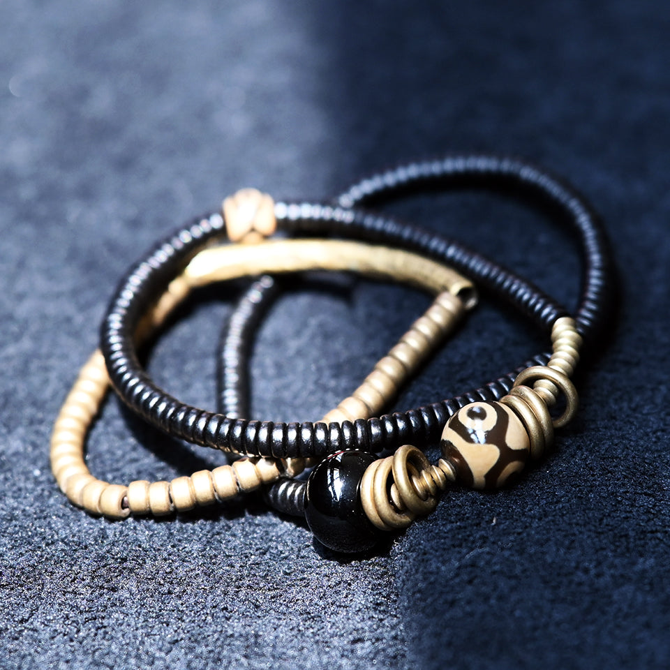 Agate Stone ( Black )- Layered Double & Single Wrap Bracelets