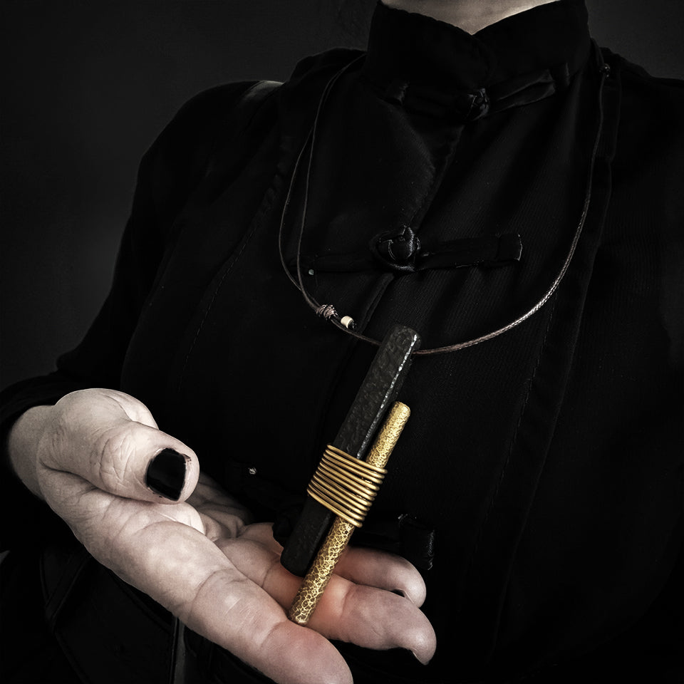 Wrapped Ebony Wood & Brass - Pendant