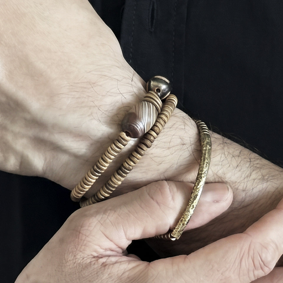 Agate Stone ( Beige )- Layered Double & Single Wrap Bracelets