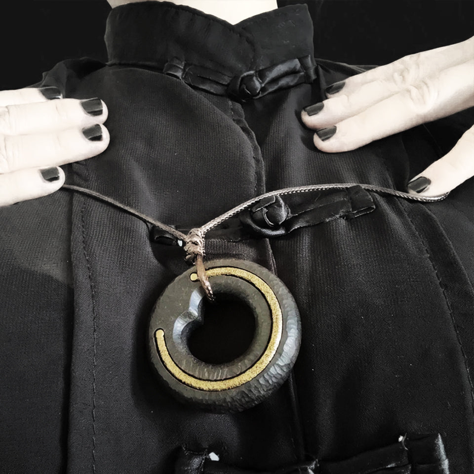 Ω-Shaped Ebony Wood with Brass Line - Pendant
