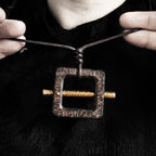 Square Ebony Wood with Brass Bar - Pendant
