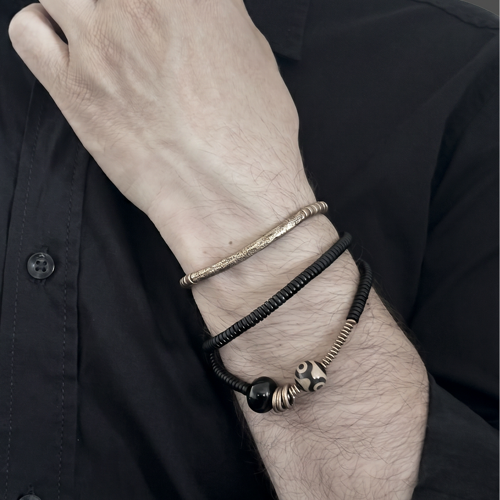 Agate Stone ( Black )- Layered Double & Single Wrap Bracelets