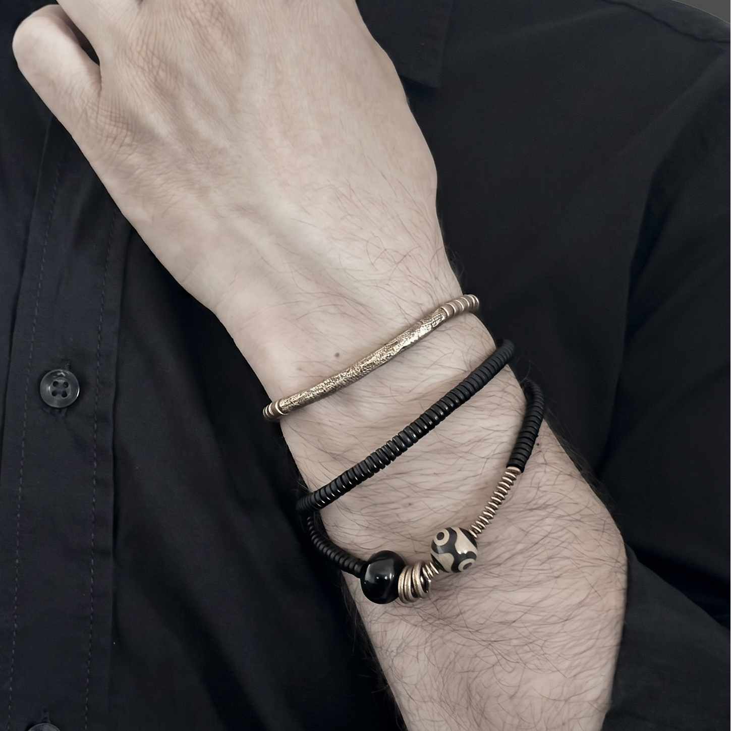 Agate Stone ( Black )- Layered Double & Single Wrap Bracelets
