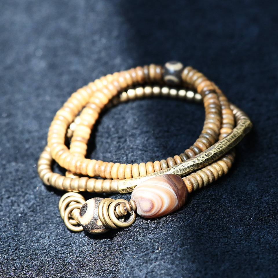 Agate Stone ( Beige )- Layered Double & Single Wrap Bracelets