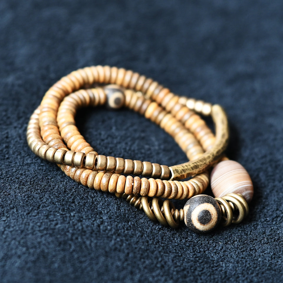Agate Stone ( Beige )- Layered Double & Single Wrap Bracelets