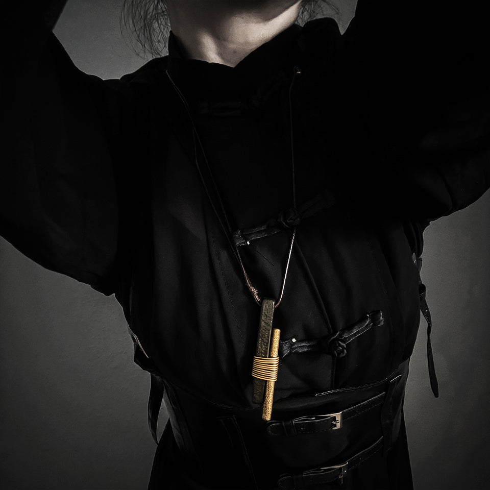 Wrapped Ebony Wood & Brass - Pendant